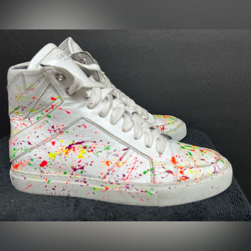 Zadig & Voltaire High Flash Keith Leather Hi White Graffiti Sneakers Women’s 38 - Picture 9 of 11